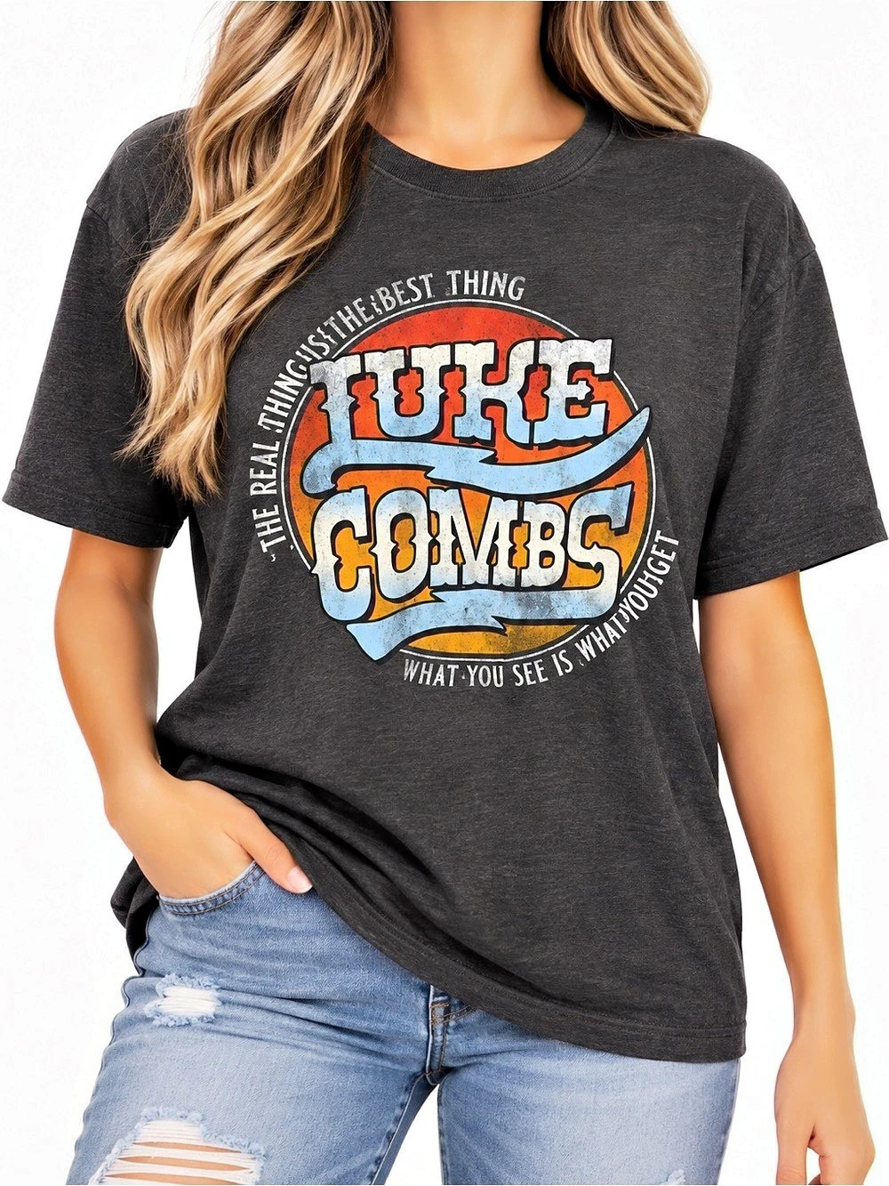 Luke Combs What You See Is What You Get Graphic T-Shirt Gray Large Woman’s